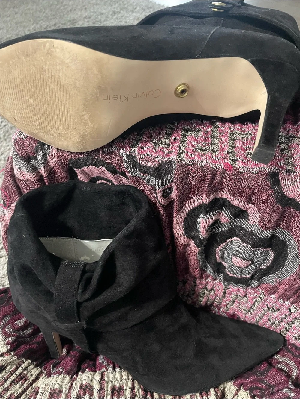 Calvin Klein Black Suede Pointed Ankle Boot with Side Strap